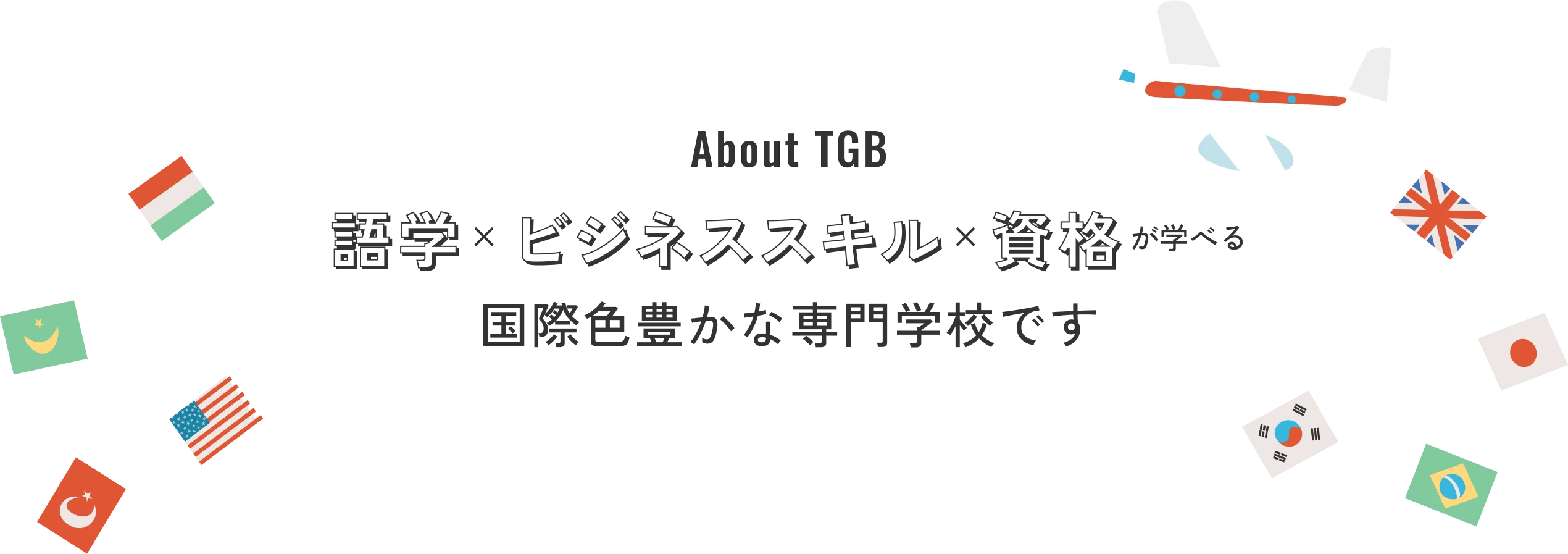 About TGB 語学 × ビジネススキル × 資格が学べる国際色豊かな専門学校です